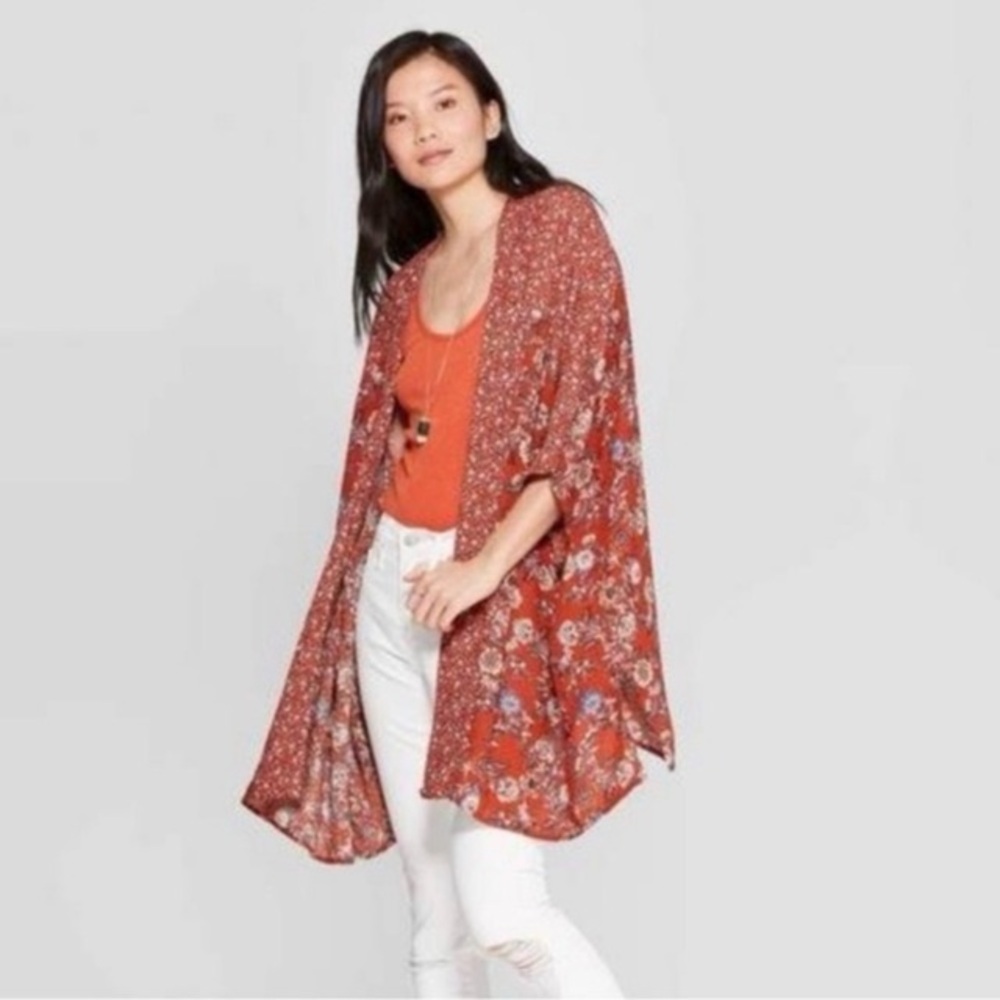 Knox Rose Red Floral Kimono Blouse